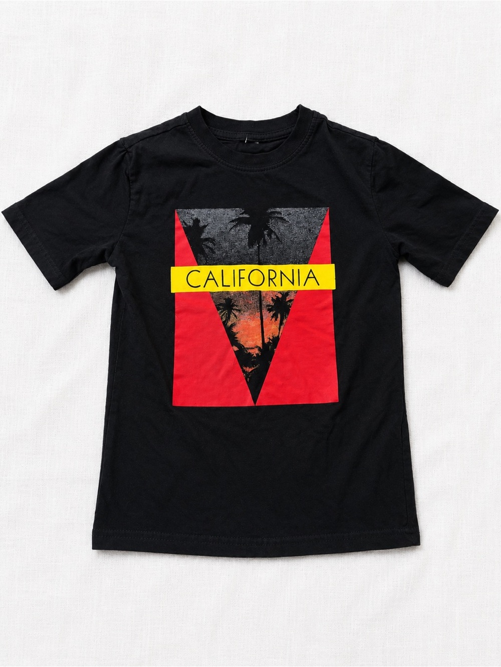 Faded Glory Black Tee with Red and Yellow California Graphic